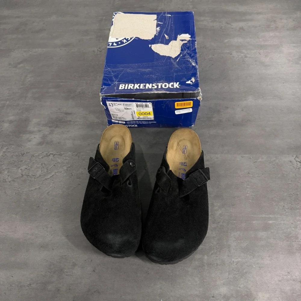 Birkenstock Boston Clogs Mens 43 Black Suede Soft Footbed Mules 0660471